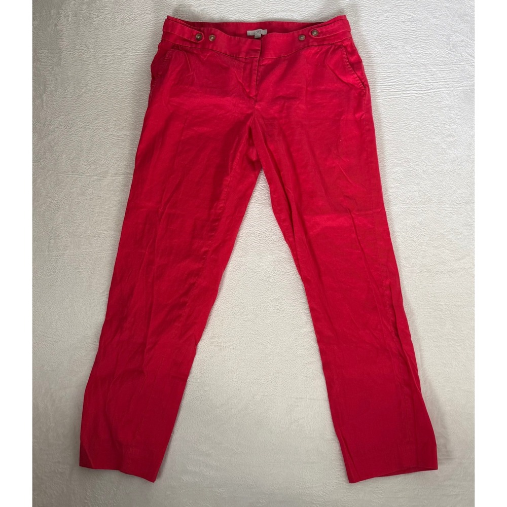 LOFT Marisa Linen Blend Trousers Pants Red Pink Tall 10T Coastal Crop Ankle